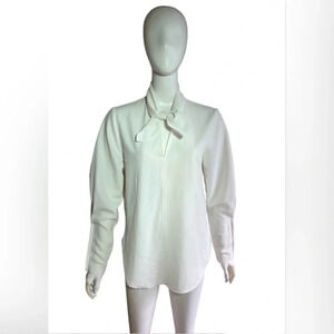 $280 See By Chloe Split Bow Collar Blouse Long Sleeve Top Beige Ivory FR 40 US 8